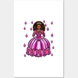 Princess -  Black Afro Princess in purple with stars  7 ! beautiful  black girl with Afro hair, brown eyes and dark brown skin. Hair love ! Posters and Art